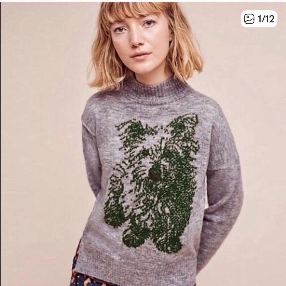 Moth Gray Wool Blend  Sweater  Yorkie Dog Picture